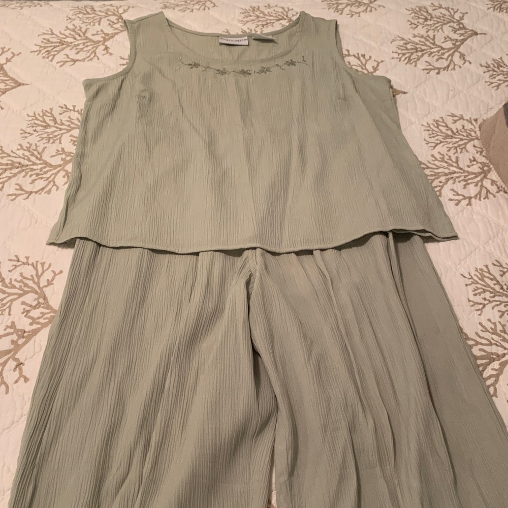 Travel Sets Y2K 2piece Jaclyn Smith Classic Crinkle Sleeveless Top Long Pant (M)